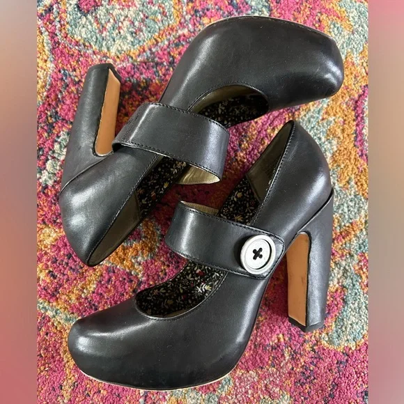 Seychelles | Women's black leather Third Degree Mary Jane pumps, side button sz9 - Picture 5 of 13
